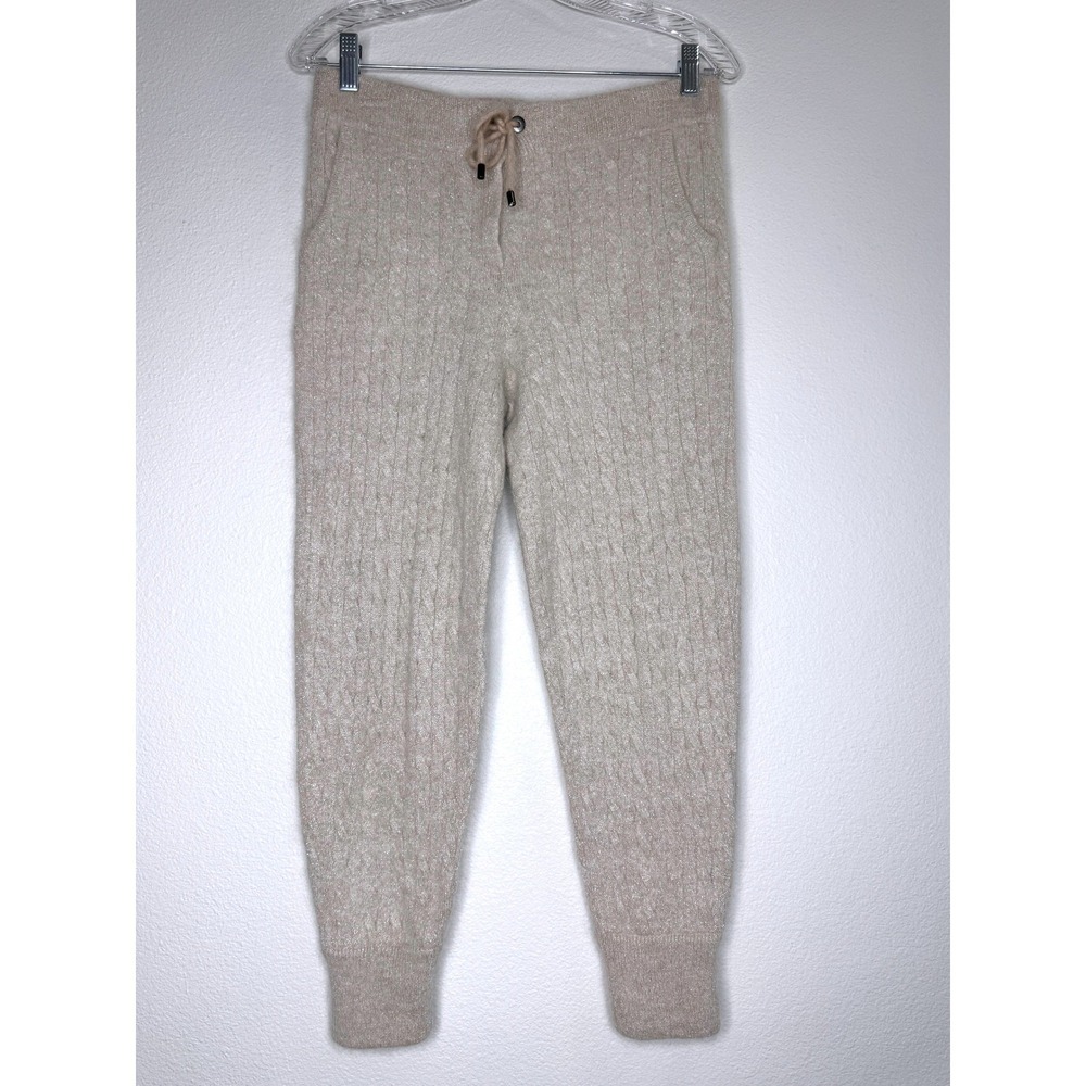 BRUNELLO CUCINELLI Mohair Cable Knit Joggers Size Medium Metallic Oatmeal COA